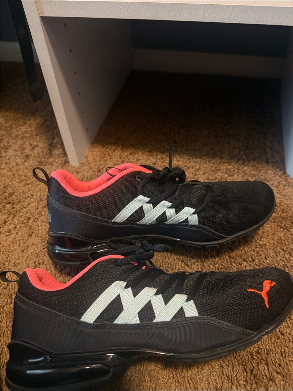 Puma Black Sneakers with Coral and White Accents